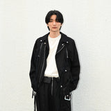 LINEN DOCKING RIDERS JACKET Black