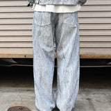 COTTON DENIM PRINT - WIDE PANTS White