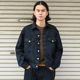 COTTON DENIM PRINT - TRUCKER JACKET Black