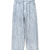 COTTON DENIM PRINT - WIDE PANTS White