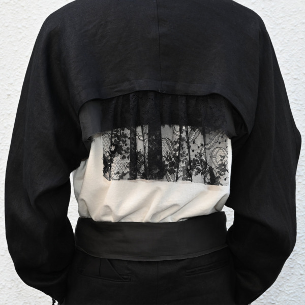 Midorikawa /// LINEN DOCKING RIDERS JACKET Black 013